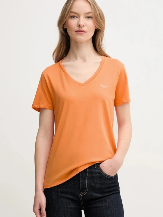 Zdjęcie produktu Pepe Jeans t-shirt bawełniany MACY V-NECK pomarańczowy