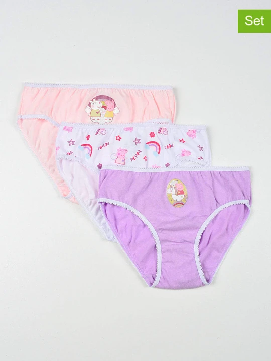 Zdjęcie produktu Peppa Pig Majtki (3 pary) "Świnka Peppa" w kolorze białym, jasnoróżowym i fioletowym rozmiar: 110 / 116