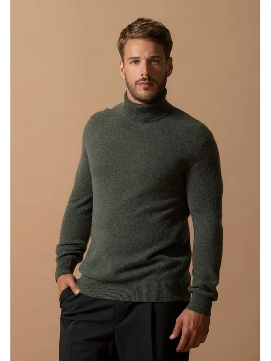 Zdjęcie produktu Perfect Cashmere Kaszmirowy golf "Trevor" w kolorze ciemnozielonym rozmiar: M