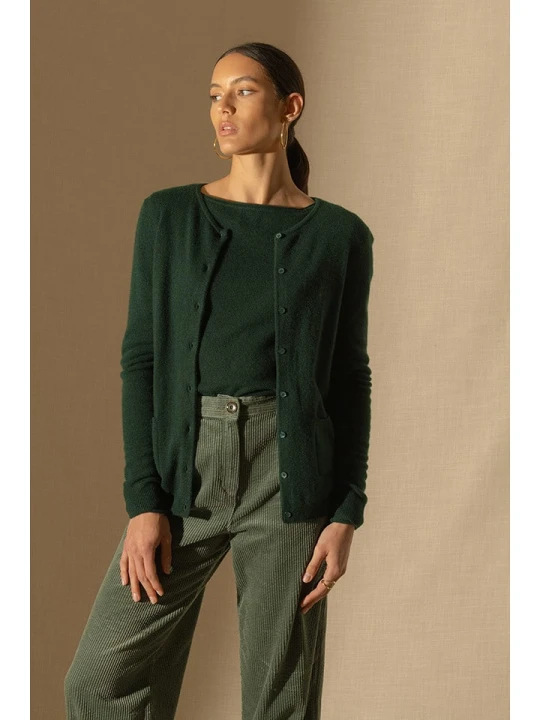 Zdjęcie produktu Perfect Cashmere Kaszmirowy kardigan "Amy" w kolorze ciemnozielonym rozmiar: M