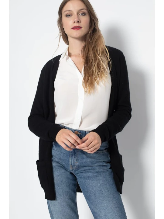 Zdjęcie produktu Perfect Cashmere Kaszmirowy kardigan "Pearl" w kolorze czarnym rozmiar: L