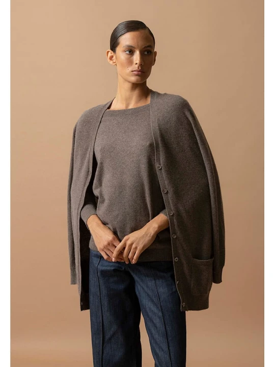 Zdjęcie produktu Perfect Cashmere Kaszmirowy kardigan "Pearl" w kolorze szarobrązowym rozmiar: XL