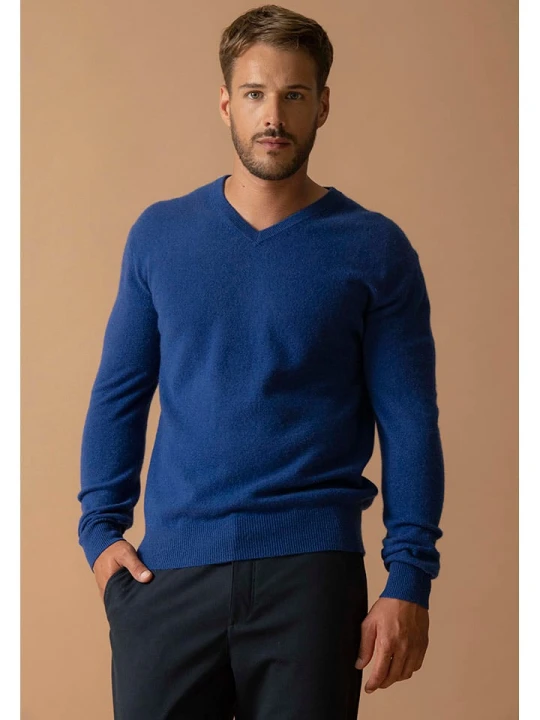 Zdjęcie produktu Perfect Cashmere Kaszmirowy sweter "Alexander" w kolorze niebieskim rozmiar: XXL