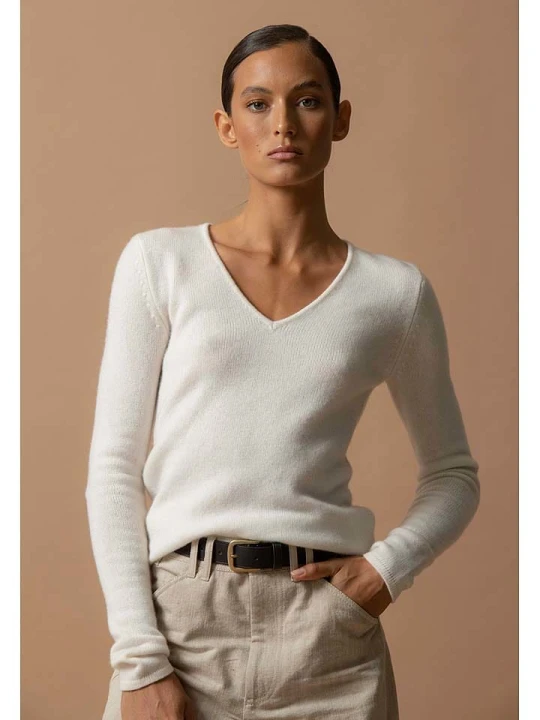 Zdjęcie produktu Perfect Cashmere Kaszmirowy sweter "Gaby" w kolorze białym rozmiar: M