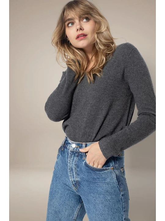 Zdjęcie produktu Perfect Cashmere Kaszmirowy sweter "Lindsay" w kolorze ciemnoszarym rozmiar: M