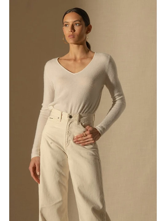 Zdjęcie produktu Perfect Cashmere Kaszmirowy sweter "Shannon" w kolorze kremowym rozmiar: M