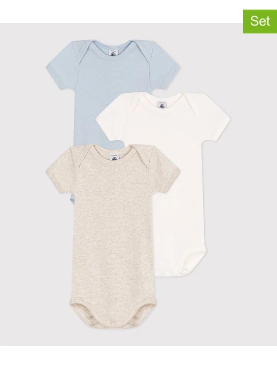 Zdjęcie produktu PETIT BATEAU Body (3 szt.) w kolorze beżowym, błękitnym i białym rozmiar: 80