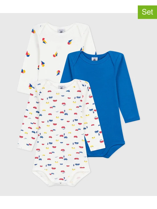 Zdjęcie produktu PETIT BATEAU Body (3 szt.) w kolorze białym i niebieskim rozmiar: 74