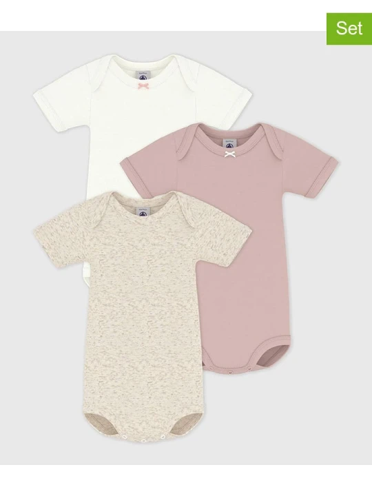 Zdjęcie produktu PETIT BATEAU Body (3 szt.) w kolorze jasnoróżowym, białym i beżowym rozmiar: 80