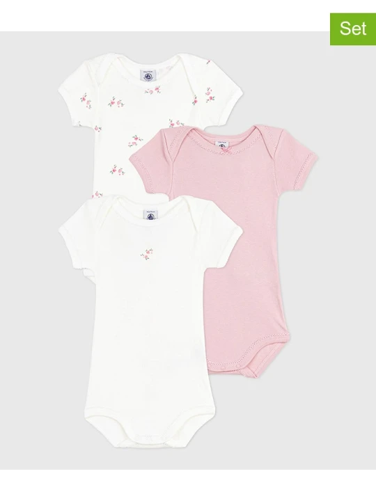 Zdjęcie produktu PETIT BATEAU Body (3 szt.) w kolorze jasnoróżowym i białym rozmiar: 68