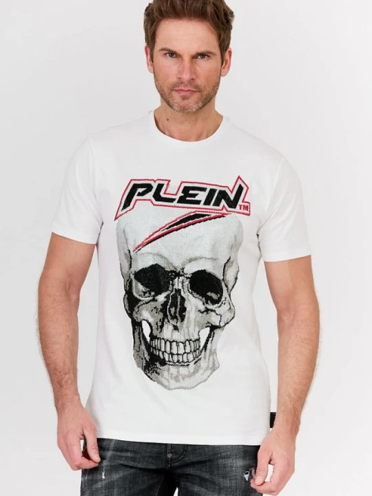 Zdjęcie produktu PHILIPP PLEIN Biały t-shirt męski Platinum cut round neck space plein, Rozmiar L