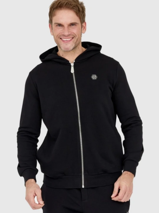 Zdjęcie produktu PHILIPP PLEIN Czarna rozpinana bluza męska hexagon z kapturem, Rozmiar XL