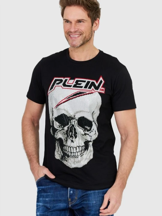 Zdjęcie produktu PHILIPP PLEIN Czarny t-shirt męski Platinum cut round neck space plein, Rozmiar XXL