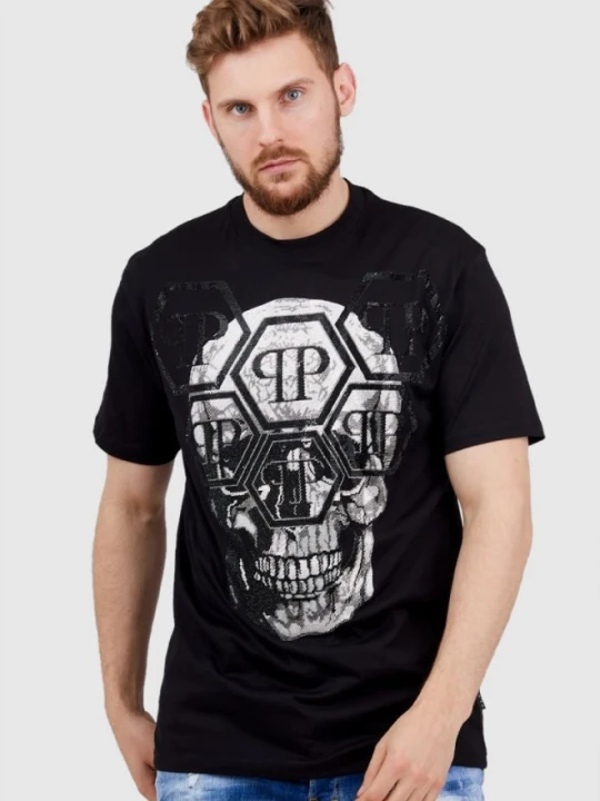 Zdjęcie produktu PHILIPP PLEIN Czarny t-shirt męski Round neck ss iconic plein, Rozmiar M