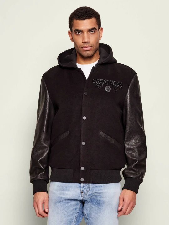 Zdjęcie produktu Philipp Plein Kurtka bomber | Regular Fit | z dodatkiem skóry czarny
