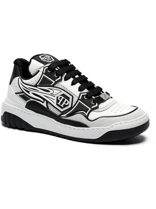Zdjęcie produktu Philipp Plein Skórzane sneakersy Lo-Top Strass Hexagon | zamsz biały