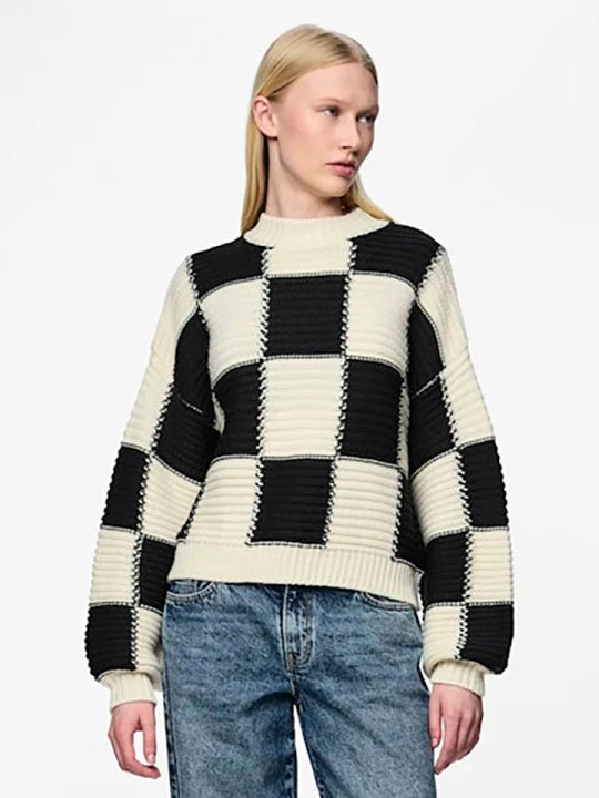 Zdjęcie produktu Pieces Sweter w kolorze kremowo-czarnym rozmiar: L