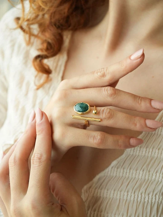 Zdjęcie produktu Pierres de Jade Pozłacany pierścionek z agatem rozmiar: onesize