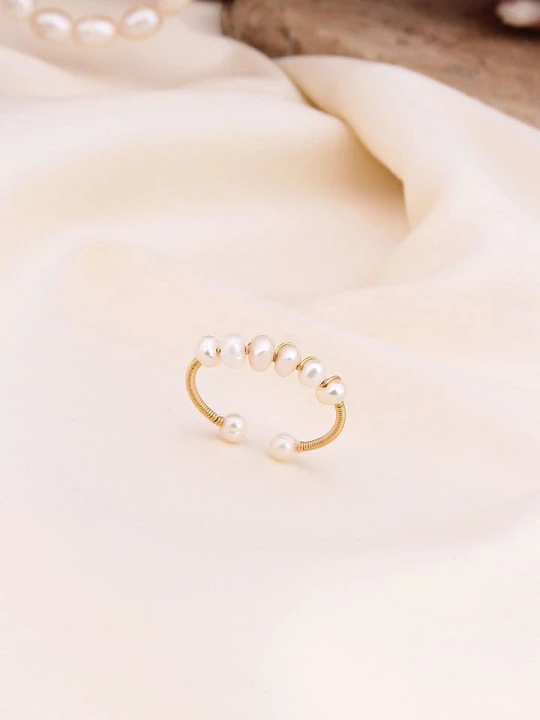Zdjęcie produktu Pierres de Jade Pozłacany pierścionek z perłami rozmiar: onesize