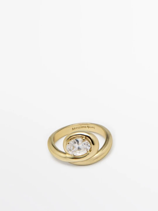 Zdjęcie produktu Pierścionek Z Błyszczącym Kryształem - Złoty - Massimo Dutti - Female
