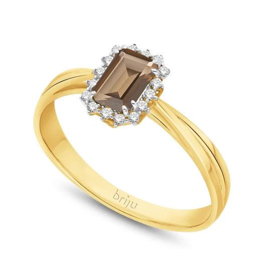 Zdjęcie produktu Pierścionek z brylantami 0, 064 ct Glimmer żółte złoto kwarc dymny naturalny 585 (B0819-100) Briju