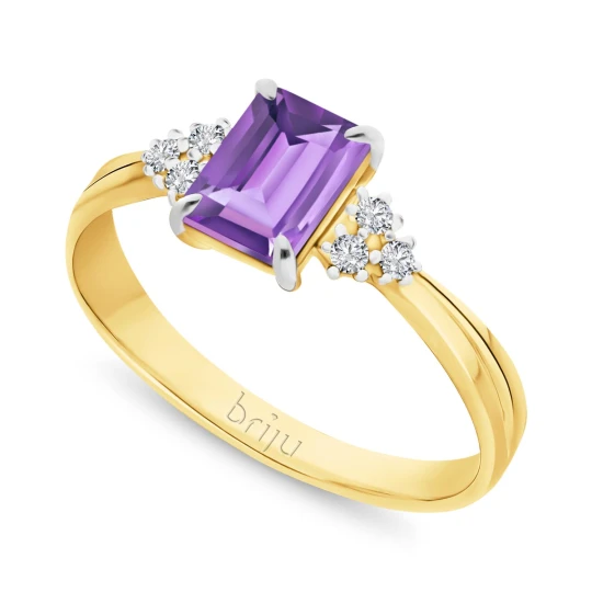 Zdjęcie produktu Pierścionek z brylantami 0, 078 ct Glimmer żółte złoto ametyst afrykański ciemny nat. 585 (B0865-100) Briju