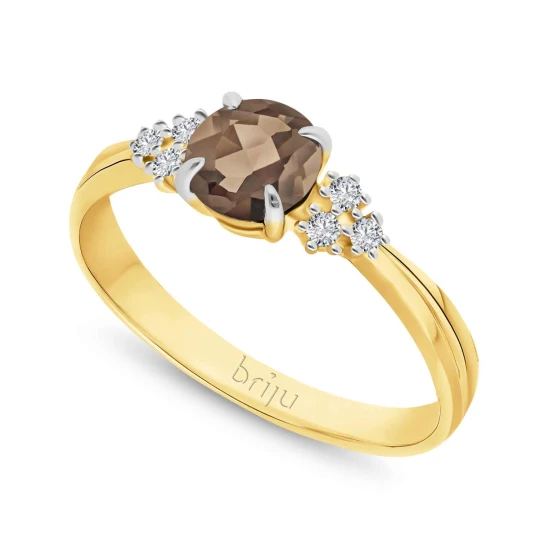 Zdjęcie produktu Pierścionek z brylantami 0, 078 ct Glimmer żółte złoto kwarc dymny naturalny 585 (B0857-100) Briju