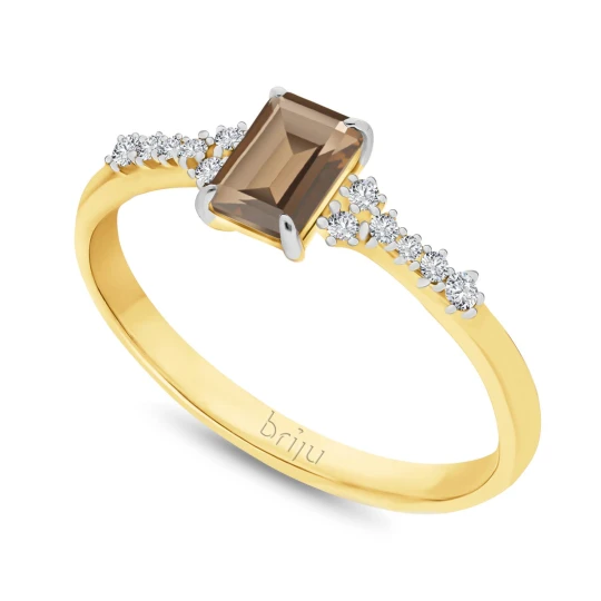 Zdjęcie produktu Pierścionek z brylantami 0, 082 ct Glimmer żółte złoto kwarc dymny naturalny 585 (B0866-100) Briju