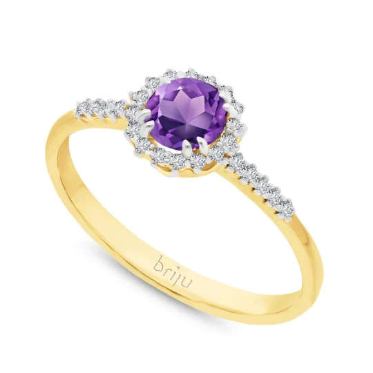 Zdjęcie produktu Pierścionek z brylantami 0, 104 ct Glimmer żółte złoto ametyst afrykański ciemny nat. 585 (B0812-100) Briju
