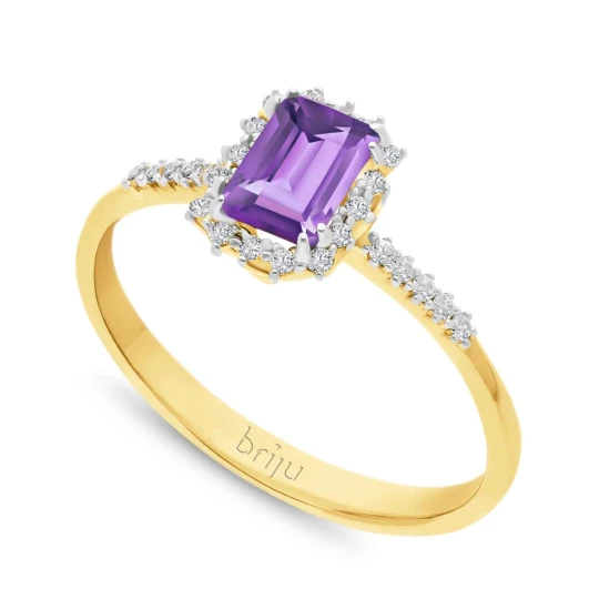 Zdjęcie produktu Pierścionek z brylantami 0, 104 ct Glimmer żółte złoto ametyst afrykański ciemny nat. 585 (B0822-100) Briju