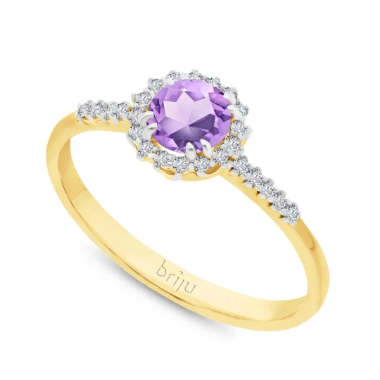 Zdjęcie produktu Pierścionek z brylantami 0, 104 ct Glimmer żółte złoto ametyst brazylijski jasny nat. 585 (B0812-100) Briju
