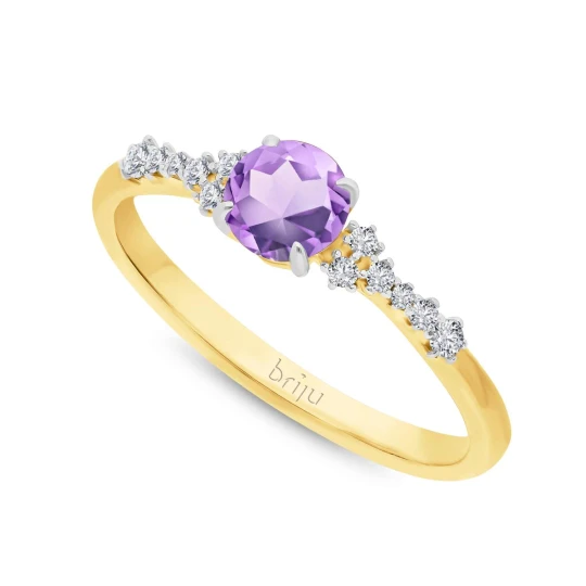 Zdjęcie produktu Pierścionek z brylantami 0.124 ct Glimmer żółte złoto ametyst brazylijski jasny nat. 585 (B0862-100) Briju