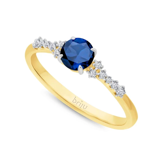 Zdjęcie produktu Pierścionek z brylantami 0.124 ct Glimmer żółte złoto szafir naturalny 585 (B0862-100) Briju