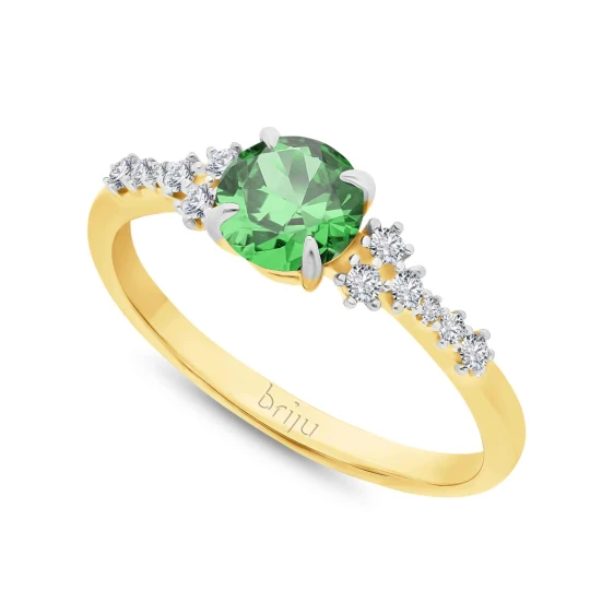Zdjęcie produktu Pierścionek z brylantami 0, 124 ct Glimmer żółte złoto szmaragd naturalny 585 (B0863-100) Briju