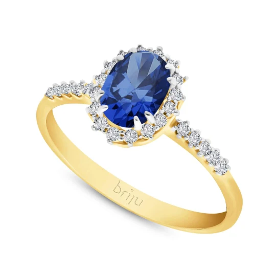 Zdjęcie produktu Pierścionek z brylantami Glimmer żółte złoto szafir naturalny 585 (B0807-100) Briju