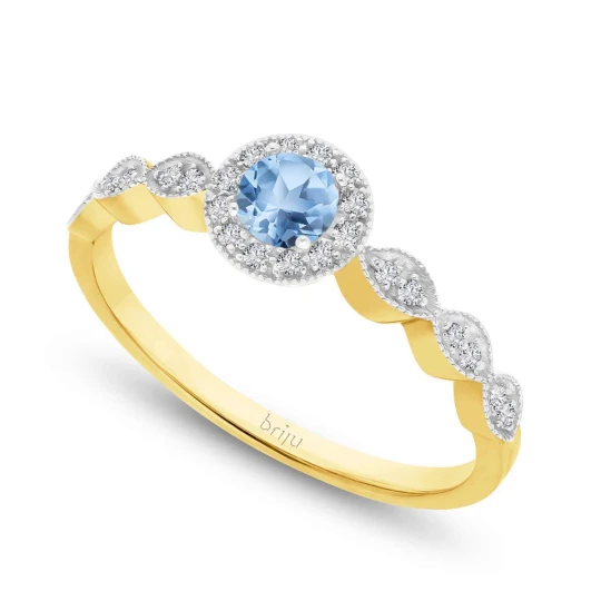 Zdjęcie produktu Pierścionek z brylantami Glimmer żółte złoto topaz swiss blue naturalny 585 (B0872-100) Briju