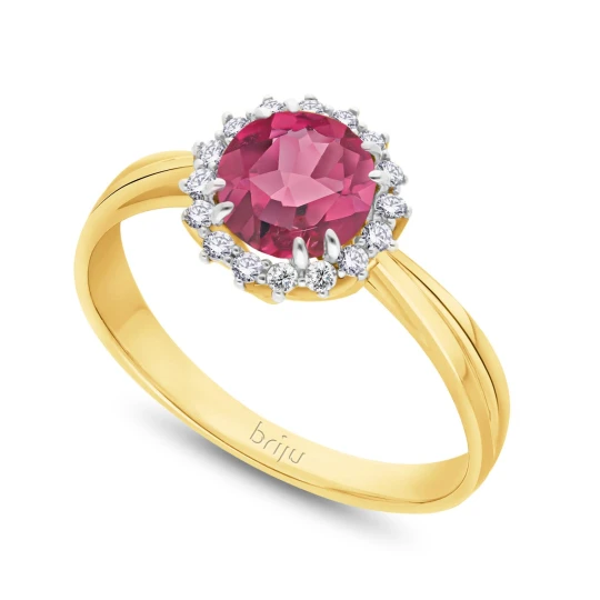 Zdjęcie produktu Pierścionek z brylantami kolekcja Glimmer żółte złoto topaz różowy naturalny 585 (B0809-100) Briju