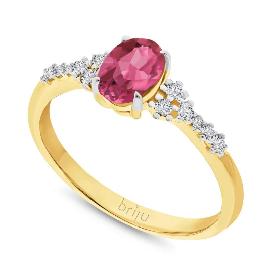 Zdjęcie produktu Pierścionek z brylantami kolekcja Glimmer żółte złoto topaz różowy naturalny 585 (B0829-100) Briju