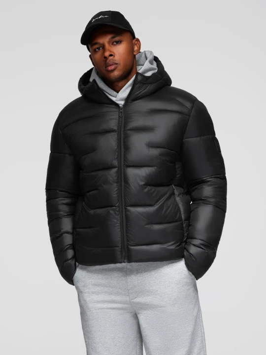 Zdjęcie produktu Pikowana kurtka męska puffer z kapturem – czarna V1 - Rozmiar: L Ombre Clothing