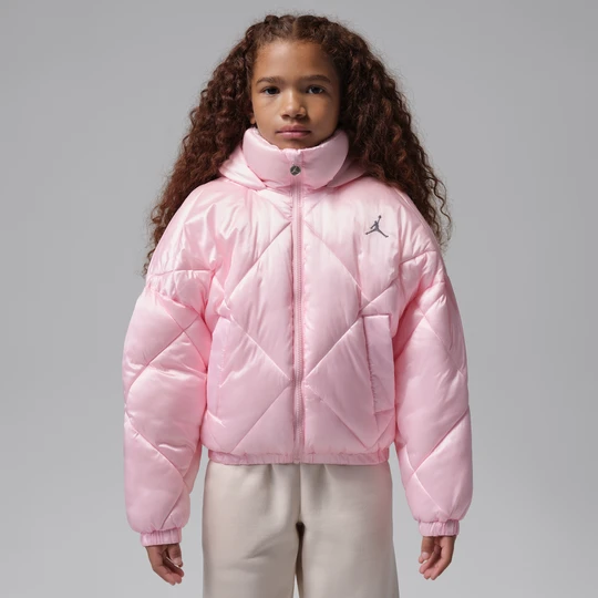 Zdjęcie produktu Pikowana kurtka typu puffer z motywem otwartego rombu dla dużych dzieci Jordan - Różowy