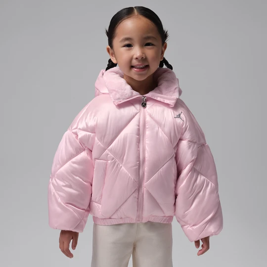 Zdjęcie produktu Pikowana kurtka typu puffer z motywem otwartego rombu dla małych dzieci Jordan - Różowy