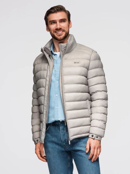 Zdjęcie produktu Pikowana męska kurtka z dwoma zapięciami - jasnoszara V2 - Rozmiar: L Ombre Clothing jasny szary