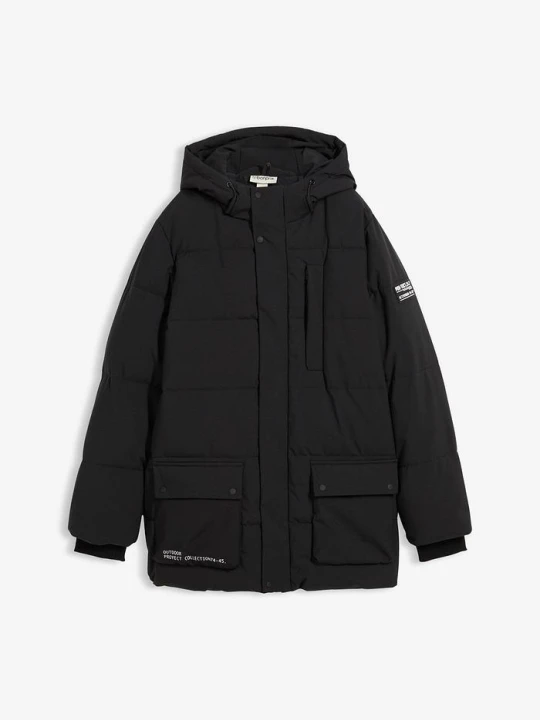 Zdjęcie produktu Pikowana parka ze sportowymi detalami i kapturem BonPrix czarny