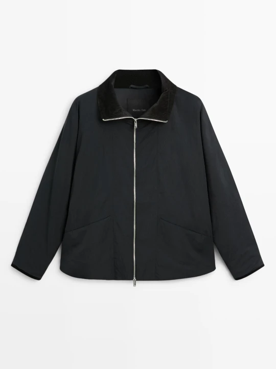 Zdjęcie produktu Pikowana Parka Ze Sztruksowym Kołnierzem - Granatowy - Massimo Dutti - Female
