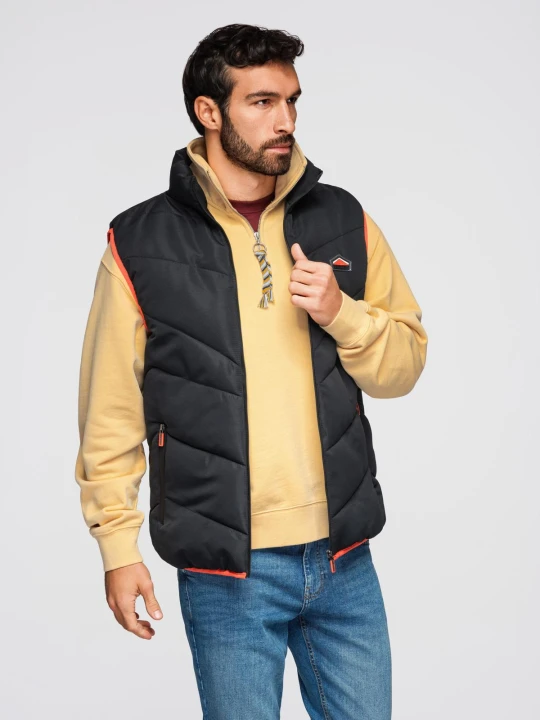 Zdjęcie produktu Pikowany męski bezrękawnik z neonowymi akcentami – czarny V4 - Rozmiar: S / M Ombre Clothing