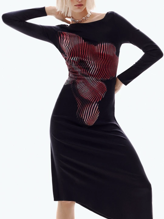 Zdjęcie produktu pikselizowana sukienka midi Desigual czarny