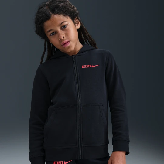 Zdjęcie produktu Piłkarska bluza z kapturem i zamkiem na całej długości dla dużych dzieci (chłopców) Nike Atlético Madryt Club - Czerń