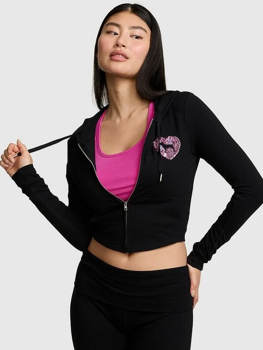 Zdjęcie produktu PINK Bawełniana bluza z kapturem i zamkiem na całej długości All-Day Cotton™ Victoria's Secret Czarny