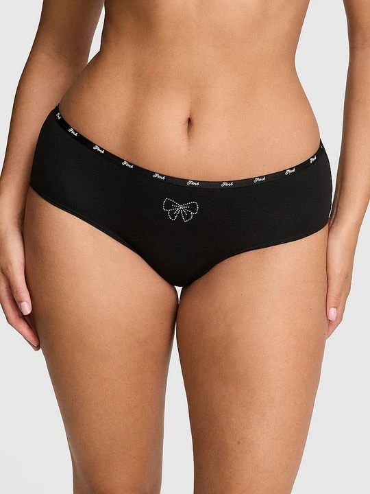 Zdjęcie produktu PINK Bawełniane figi Hiphugger z logo Victoria's Secret Czarny