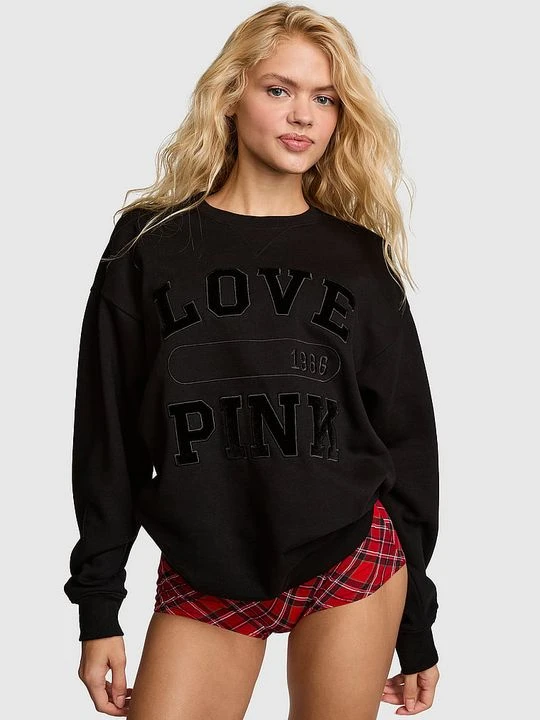 Zdjęcie produktu PINK Bluza Campus Fleece z okrągłym dekoltem Victoria's Secret Czarny